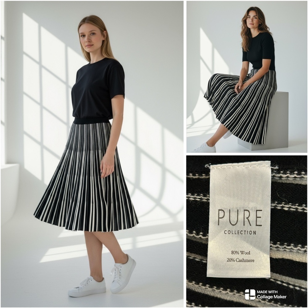 Pure Collection cashmere and wool Black and White A-Line Skirt